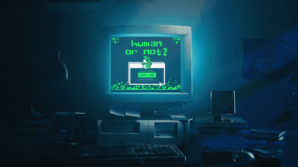 Human or Not? project with a retro computer monitor